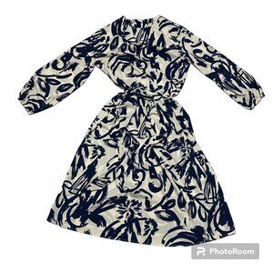 Temu White and Blue Floral Belted Dress Size Large